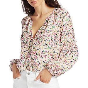 Tanya Taylor Illa Confetti Print V-Neck Popover Blouse